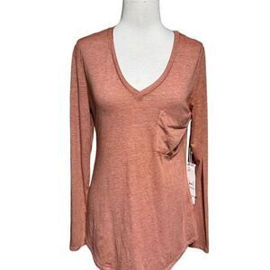 Another Love NWT V-Neck Mauve Longe Sleeve Molly Burnout Pullover Small
